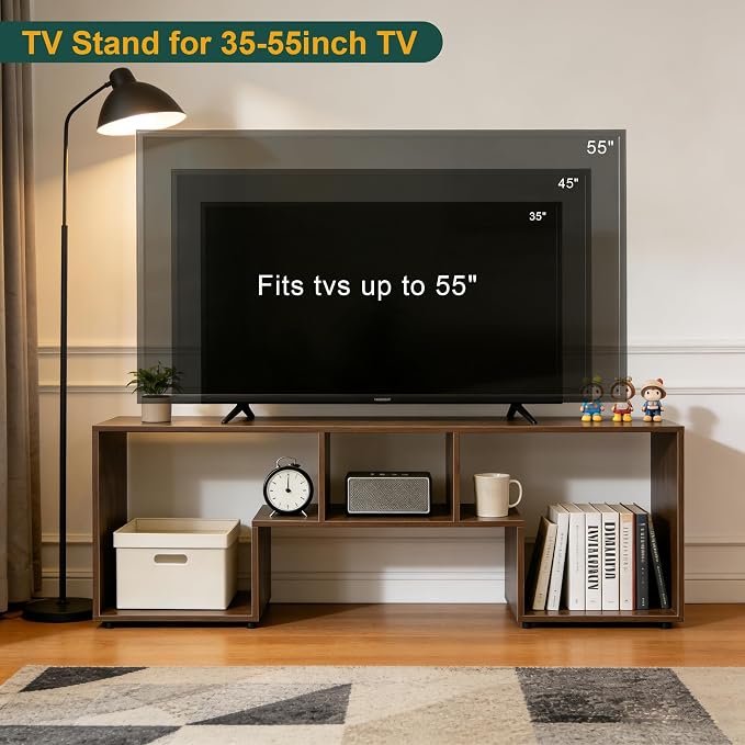 TV Stand for TVs up to 55'', Modern Entertainment Center with Storage Open Shelf, Media Console Table TV Stands for Living Room/Entrance/Sofa Cabinet, Large Capacity,Easy Installation-Amber - Image 4