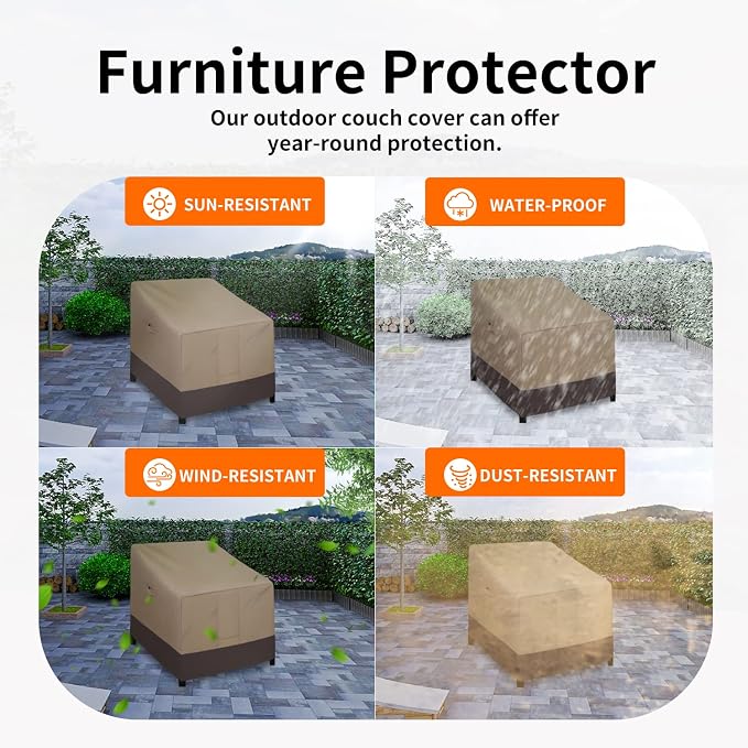 Easy-Going Outdoor Chair Cover Waterproof, Heavy Duty Patio Chair Cover, Windproof Outdoor Furniture Cover with Air Vent (2 Pack-32Wx37Dx31H inch, Camel/Dark Brown) - Image 5