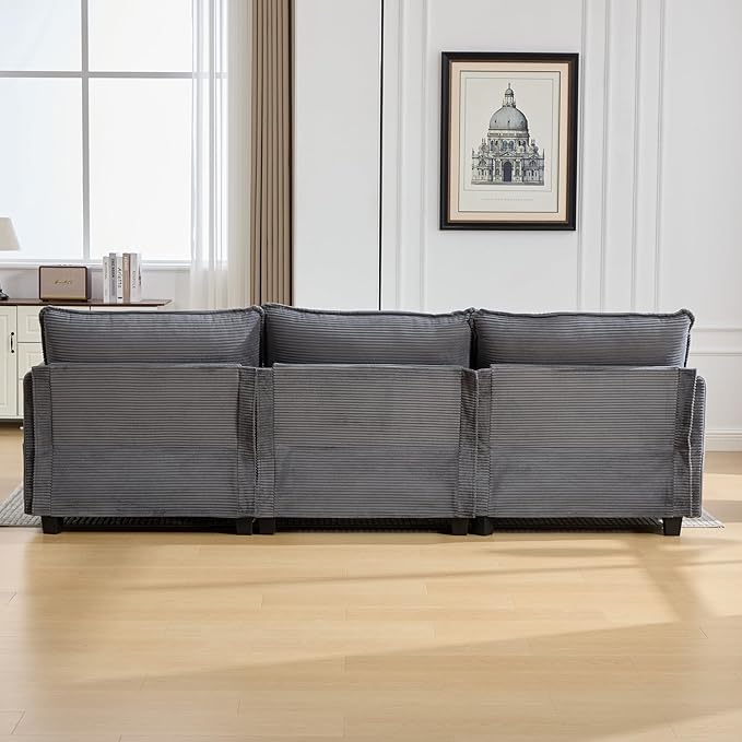 Modular Sectional Sofa Couch with Reversible Ottoman, 103" Oversized Corduroy Cloud Couch, 3 Seat Sectional Sofa with Solid Wood Frame and Side Pockets,for Living Room & Apartment