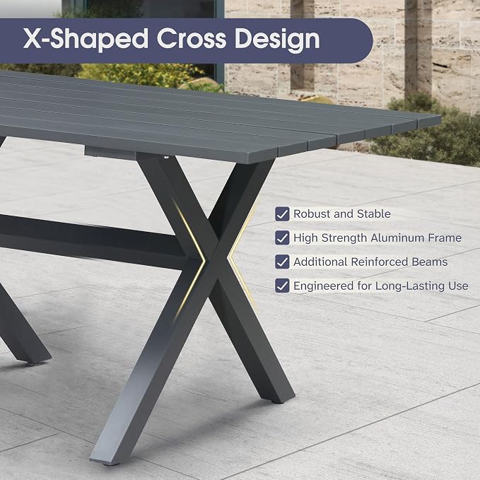 PURPLE LEAF 9 Pieces Outdoor Metal Furniture Set Patio Conversation Sets Dining Set, 1 Square Dining Table and 8 Modern Chairs with Cushions Seat Grey - Image 3