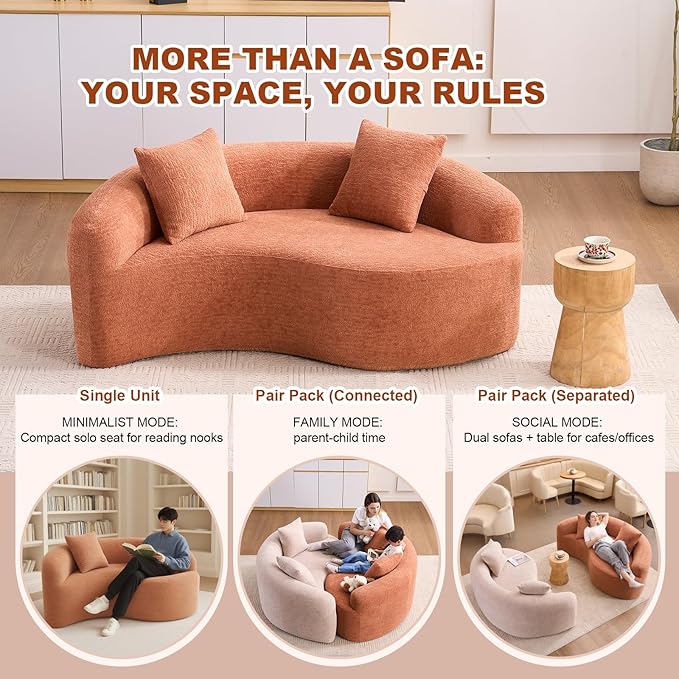 KEIKI S-Curved Loveseat Chenille Couches with 2 Pillows, Upholstered Luxury Plush Cloud Sectional Sofa for Living Room Apartment, Full Sponge Compression