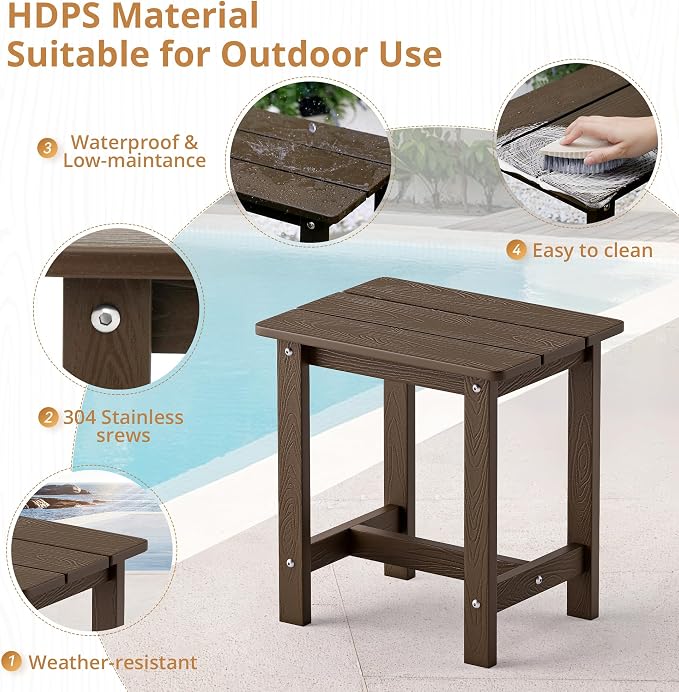 LUE BONA Outdoor Side Table, HDPS Small Outdoor Adirondack Side Tables, Outside End Table for Patio, Porch, Deck, Weather Resistant/Easy Maintenance, Dark Brown - Image 6