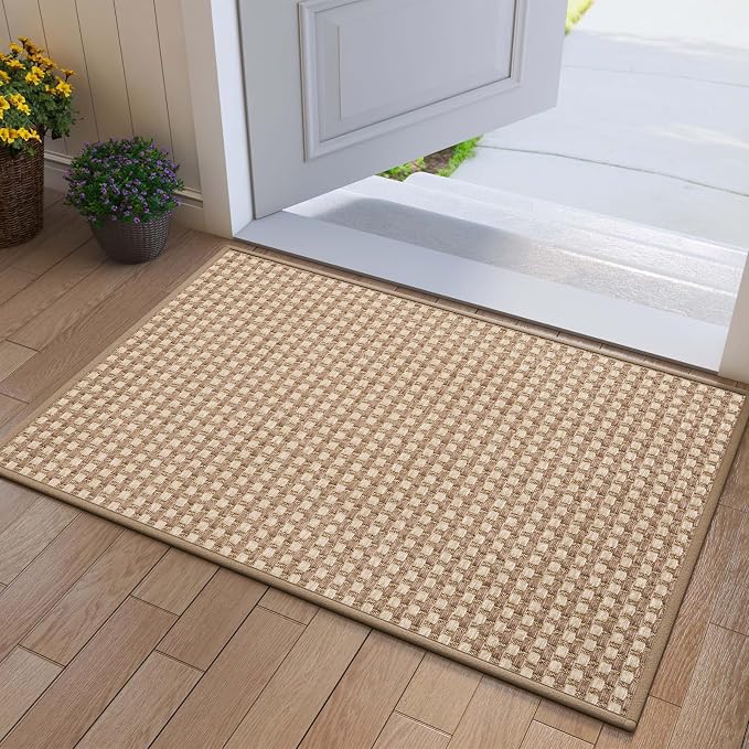 Front Door Mat 24''x35'', Absorbent Dirt Resist Washable Non Slip Low-Profile Indoor Doormat, Easy Clean Entryway Welcome Door Mats, Brown by QiCaiJia