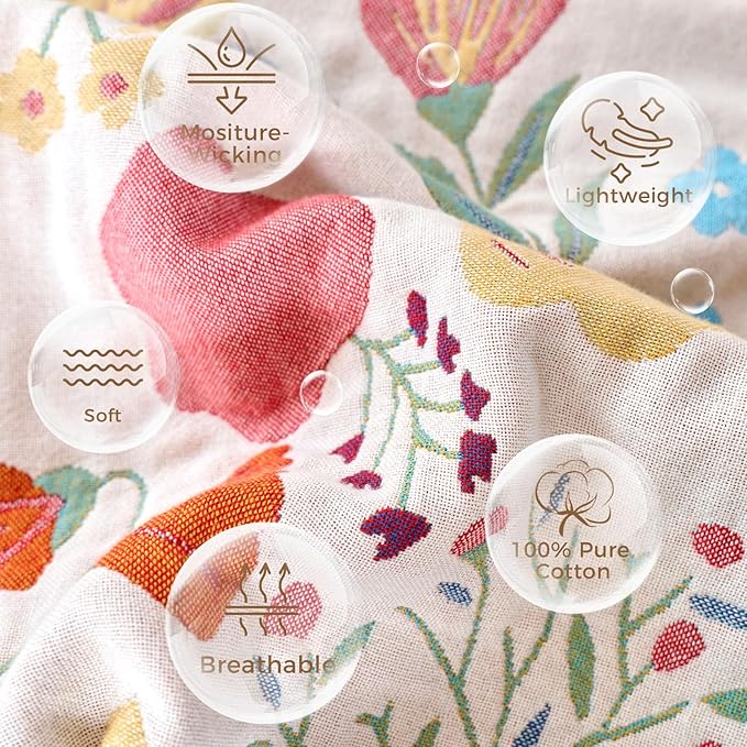 LUTBM Boho Throw Blanket for Couch Sofa Chair Cotton Spring Blankets for Bedroom Living Room All Season Soft Lightweight Reversible Floral Embroidery Throws 50"x60" Bohemian Room Decor