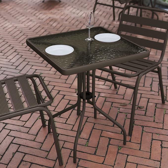 Flash Furniture Barker 23.5'' Square Indoor/Outdoor Tempered Glass Metal Frame Side Table, Bronze - Image 8