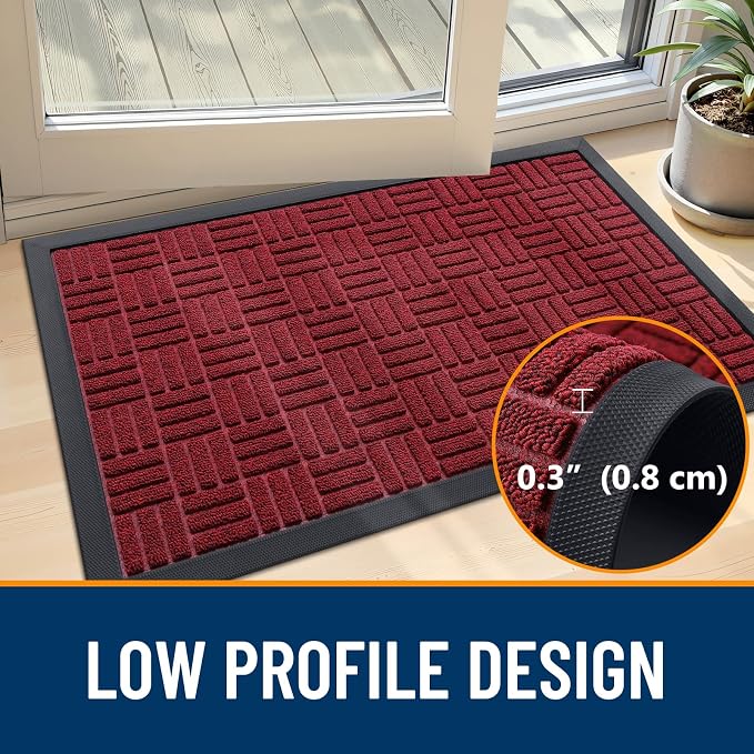 OLANLY Front Door Mat Outside Entrance 35x23, Absorbent, Heavy Duty Sturdy Natural Rubber Doormat Indoor Outdoor, Non-Slip, Stain and Fade Resistant, Low Profile Floor Mat for Entryway, Black Red - Image 4