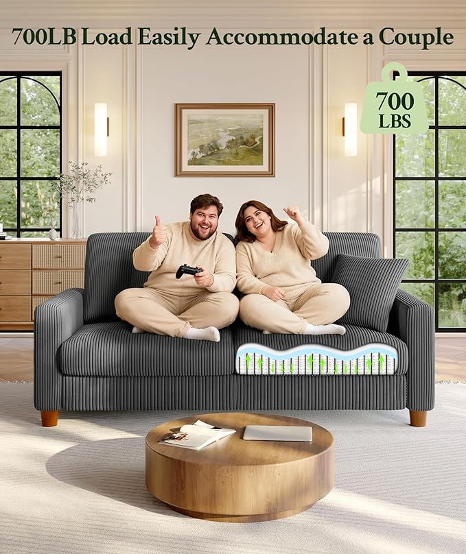 70.2" Couches for Living Room, Comfy Grey Couch 7.1" Extra Thick Cushion, Sofas for Living Room Tool-Free Setup, Loveseat Sofa 705lbs Support, Corduroy Couch for Bedroom, Apartment, Office