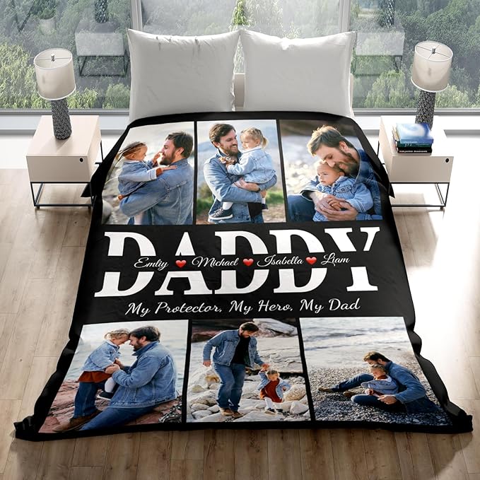 Printwoo Fathers Day Personalized Gifts for Dad from Daughter Son Gifts for Dad Custom Blankets with Photo, Personalized Photo Blankets Customized Blanket with Picture