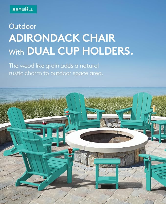 SERWALL Adirondack Chair with Cup Holders - Composite Adirondack Chairs Set of 2 HDPE Outdoor Chairs All Weather Use- Aruba - Image 6