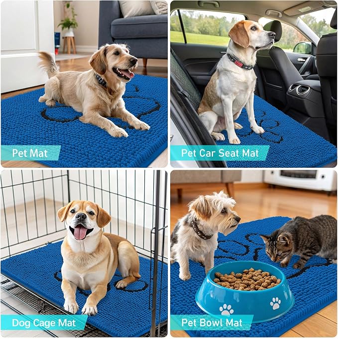 OLANLY Dog Door Mat for Muddy Paws 48x30, Paw Print Design, Absorbs Moisture and Dirt, Non-Slip Washable Doormat, Quick Dry Chenille Mud Mat for Dogs, Entry Indoor Entryway Carpet, Deep Navy Blue - Image 7