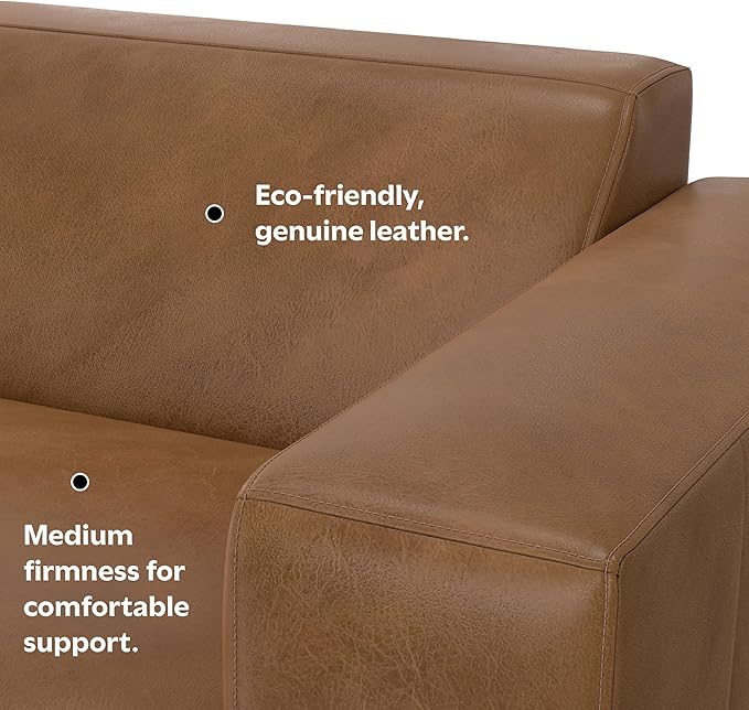 SIMPLIHOME Rex Right-Arm Sofa Module in Full-Grain Genuine Leather, Caramel Brown, 44-inches Wide, Handcrafted Modern-Style Right-Arm Accent Chair for Living Room and Family Room