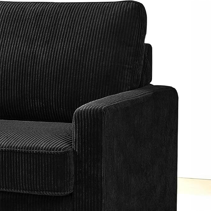 Reversible Sleeper Sofa Bed with Comfortable Memory Foam Mattress, Convertible Corduroy Full Size Pull Out Couch for Living Room, Space Saving Furniture, 70" Wide, Rectangular Arms, Black