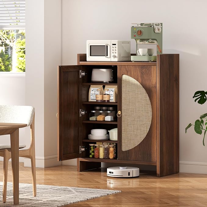 Shoe Cabinet Storage for Entryway - Rattan Entry Way Shoe Storage Cabinet with Adjustable Shelves, Wood Shoe Organizer Cabinet, Accent Cabinet with Doors for Entrance Hallway Living Room Foyer - Image 6