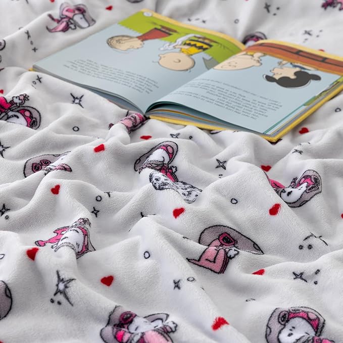 Berkshire Peanuts® VelvetLoft® Cute Character Snoopy Plush Blanket,Over the Moon for You Light Grey,King 90 in x 108 in (Official Peanuts® Product)