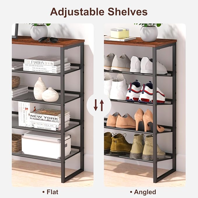 CHEMPFR Shoe Rack - Sturdy Steel Shoe Organizer for Front Door Entrance Closet Entryway with Spacious Top - Industrial Style Strong Mesh Storage Shelves (5-Tier 11.8"x36.2"x31.5") - Image 5