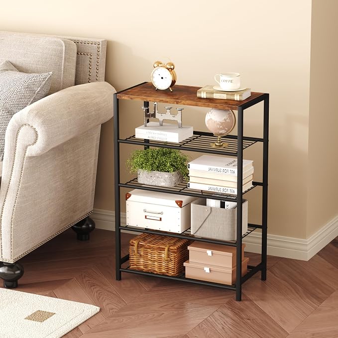 HOMEFORT 5-Tier Shoe Rack, Shoe Storage Shelf with MDF Top Board, Shoe Rack Organizer, Each Tier Fits 3 Pairs, Entryway Shoe Stand with Sturdy Shelves, Rustic Brown - Image 4