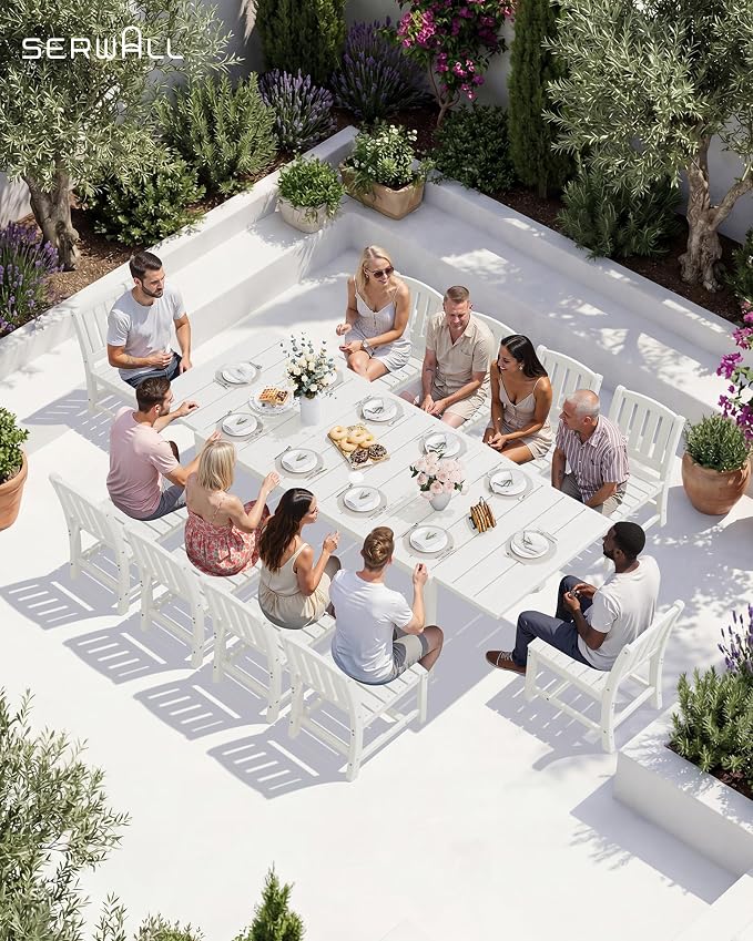 SERWALL Outdoor Dining Chairs Set of 4, All-Weather HDPE Patio Armless Chairs Suitable Outdoor Dining Table, White - Image 6