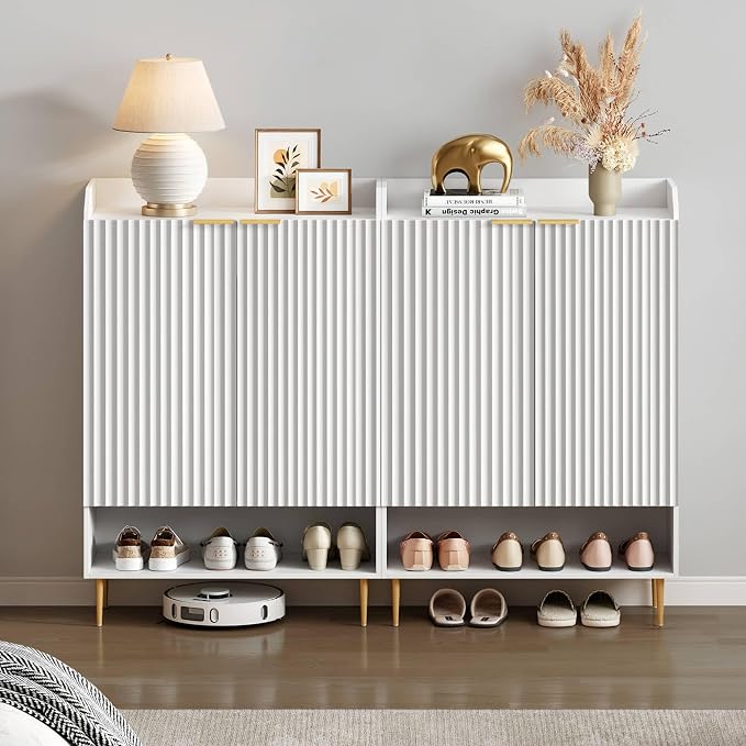 SICOTAS Fluted Shoe Cabinet - 50.7" Tall, 7-Tier Shoe Storage Cabinet with Adjustable Shelves & Doors, Modern Entryway Shoe Organizer for Hallway Front Door Closet, White - Image 6
