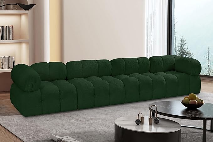 Meridian Furniture 611Green-S136A Ames Collection Modern | Contemporary Modular Sofa with Rich Green Boucle Fabric, Modular to Create Infinite Configurations, 136" W x 34" D x 28" H, Green