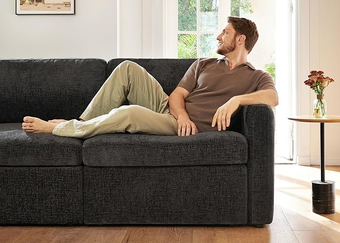 HONBAY Sectional Couch with Storage Seats, Modular Sofa with Storage Ottoman, U Shaped Sectional Couches for Living Room, Grey