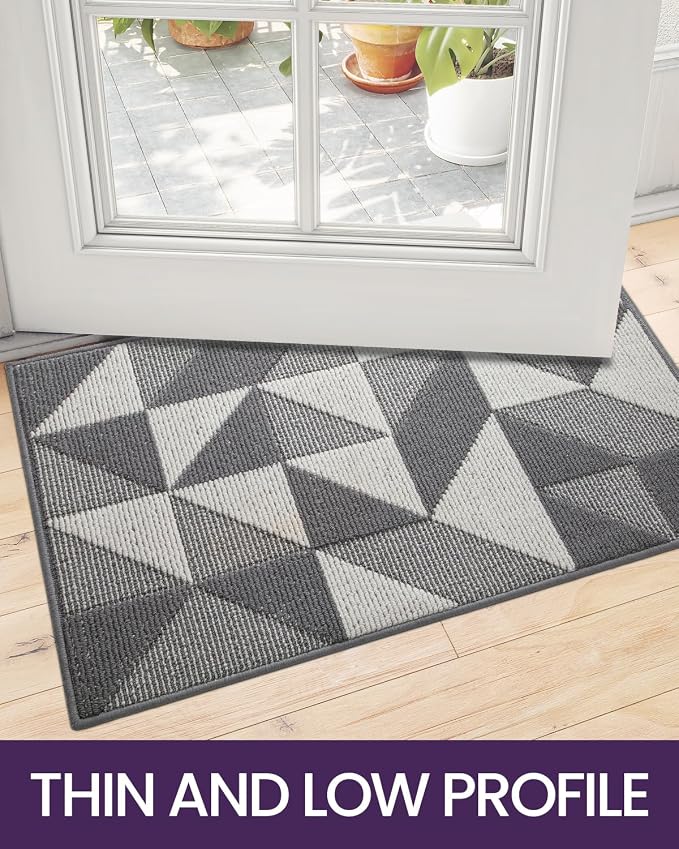 DEXI Front Door Mats for Entryway, 3x5 Non Slip Washable Low-Profile Entry Doormat, Absorbent Resist Dirt Inside Floor Entrance Mat, Patio, Grey/White - Image 5