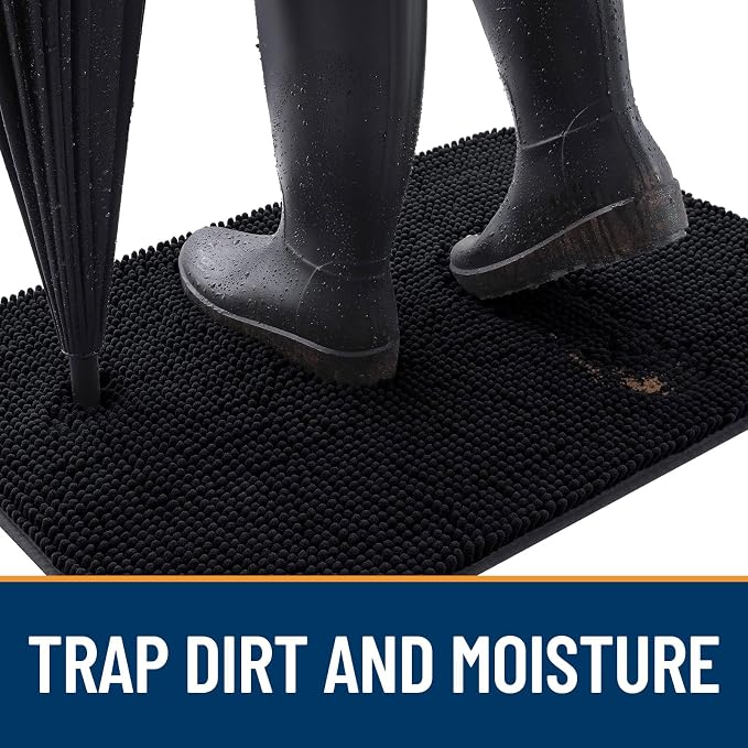 OLANLY Dog Door Mat for Muddy Paws 45x27, Absorbs Moisture and Dirt, Absorbent Non-Slip Washable Doormat, Quick Dry Chenille Mud Mat for Dogs, Entry Indoor Entryway Carpet for Inside Floor, Black - Image 2