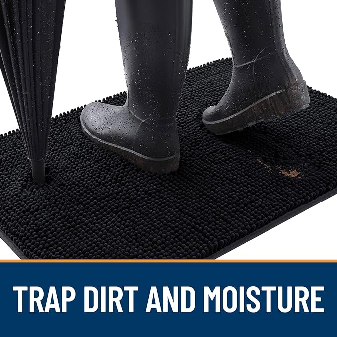 OLANLY Dog Door Mat for Muddy Paws 40x32, Absorbs Moisture and Dirt, Absorbent Non-Slip Washable Doormat, Quick Dry Chenille Mud Mat for Dogs, Entry Indoor Entryway Carpet for Inside Floor, Black - Image 2