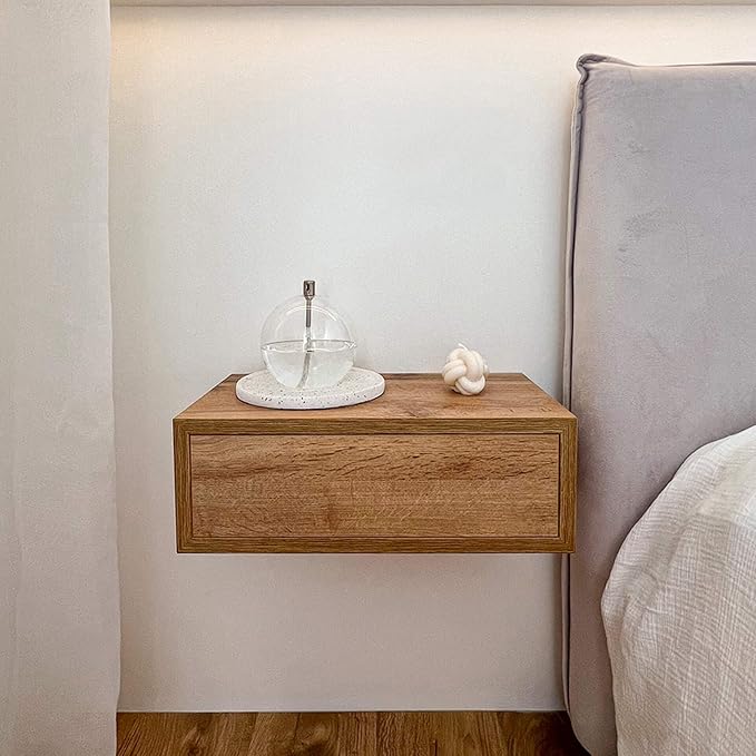 Mobili Fiver, Riccardo Floating nightstand, Rustic Oak, 17.7" x 9.8" x 6.1 ", Melamine-Finished, Modern Bedside Table, End Table, Italian Furniture - Image 2