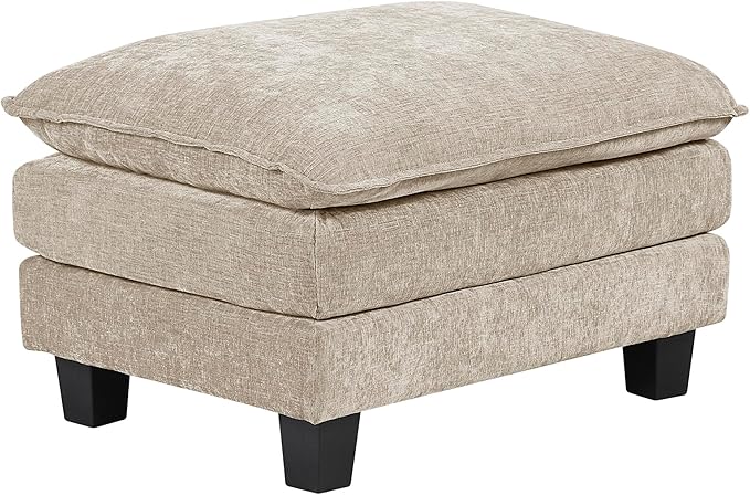 Lexicon Chenille Upholstered Rectangle Ottoman, Foot Stool, Black Faux Wood Feet, Durable Frame, Large Padded, Modular Sectional Couch Add Ons for Living Room, Bedroom, Assembly Required, Light Taupe