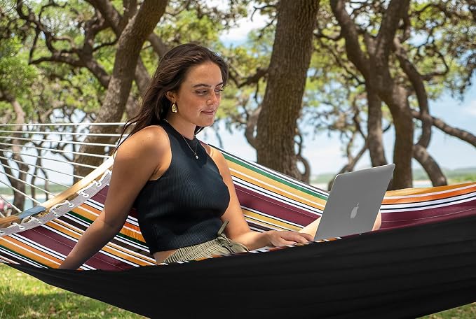 SUPERJARE Hammock with Stand, 2 Person Heavy Duty Hammock Frame, Detachable Pillow & Strong Curved-Bar & Portable Carrying Bag, Perfect for Outdoor & Indoor - Maple-Leaf Red - Image 2