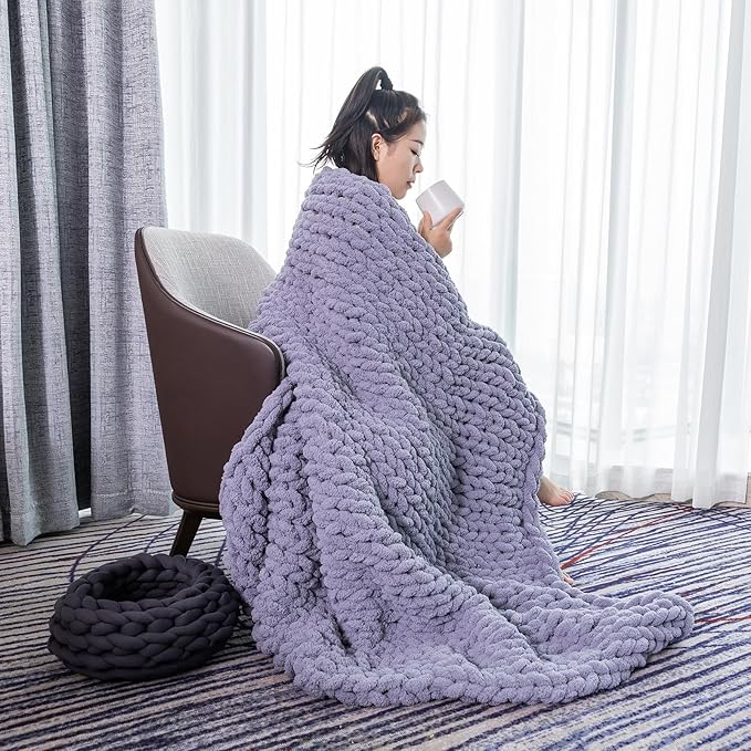 Chunky Knit Blanket - Luxury Soft Cozy 50 * 60 Throw Blanket,100% Woven Blanket Rope Knot Throw Blanket for Couch, Sofa, Home Decor, Gift - Machine Washable (Dark Grey, 40 * 50)