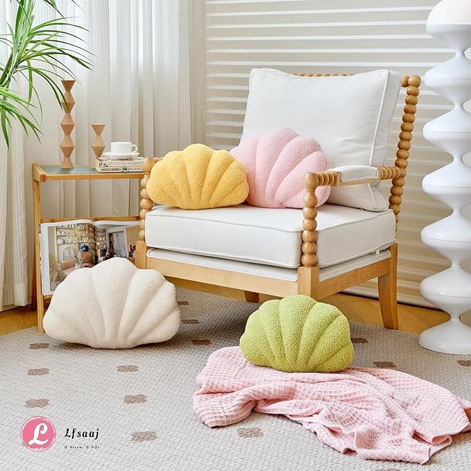 Lfsaaj Pink Seashell Throw Pillows, Shell Shaped Throw Pillows, 13 Inch Soft Home Decorative Pillow Plush Cushion for Bed Couch Living Sofa Room Decor Accent Throw Pillow (Dusty Pink, Large-18Inch)
