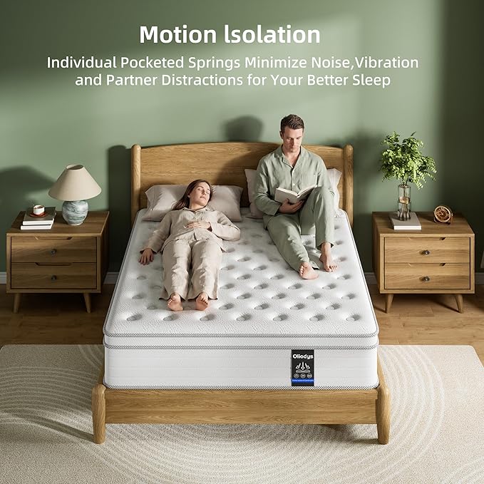 Queen Mattress, 14 Inch Hybrid Matress with Memory Foam & Individual Pocket Springs,Fiberglass Free, Soft and Breathable, Medium Feel
