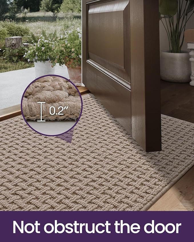 DEXI Front Entryway Door Mat Non Slip 17x30, Washable Entry Way Mats Inside Entrance Low Profile, Welcome Doormat Dirt Trapper for House Floor Home Porter Hall Backdoor Area, Light Taupe - Image 7