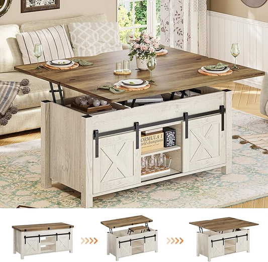 SEDETA Lift Top Coffee Table, 4 in 1 Multi-Function Convertible Coffee Tables with Storage and Hidden Compartment, Farmhouse Coffee Table Converts to Dining Table for Living Room, Brown Top | 4 in 1, Multi-Function, Storage, Hidden Compartment, Living ...