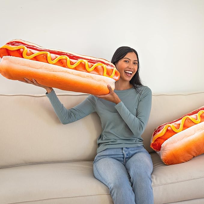 Much Comfort 39" 3D Supreme Hot Dog Throw Pillow - Made with Super Soft, Ultra Premium Fabric - Cute, Comfortable, Plush Stuffed Body Cushion for Home Decor - Best Funny Gift for Meat Lovers - X-Large