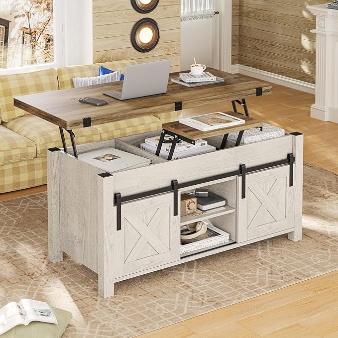 SEDETA Lift Top Coffee Table, 4 in 1 Multi-Function Convertible Coffee Tables with Storage and Hidden Compartment, Farmhouse Coffee Table Converts to Dining Table for Living Room, Brown Top | 4 in 1, Multi-Function, Storage, Hidden Compartment, Living ...