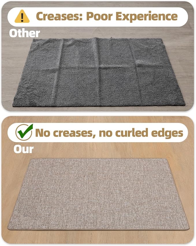 Color&Geometry Ultra Thin Indoor Door Mat (Rolled-up NO Creases) 27.5"x60", Non Slip Rubber Backed Dirt Trapper Door Mat Indoor Entrance, Low Profile Entryway Mat, Easy Clean, Light Brown Linen - Image 5