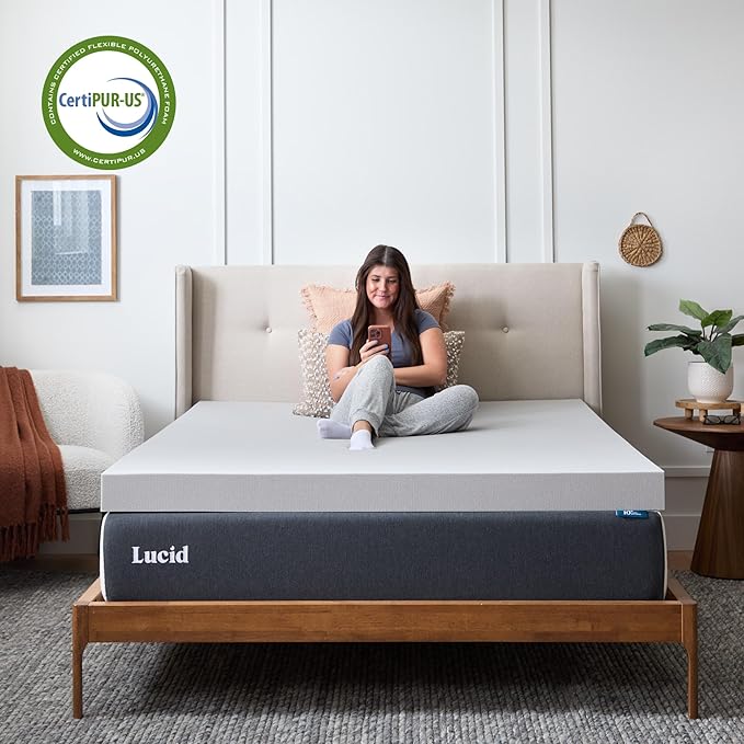 Lucid 4 Inch Bamboo Charcoal Infused Memory Foam Mattress Topper - Twin XL Size – Moisture and Odor Control - Ventilated - Ultra Plush Feel, Pressure-Relief Bed Topper – CertiPur Certified