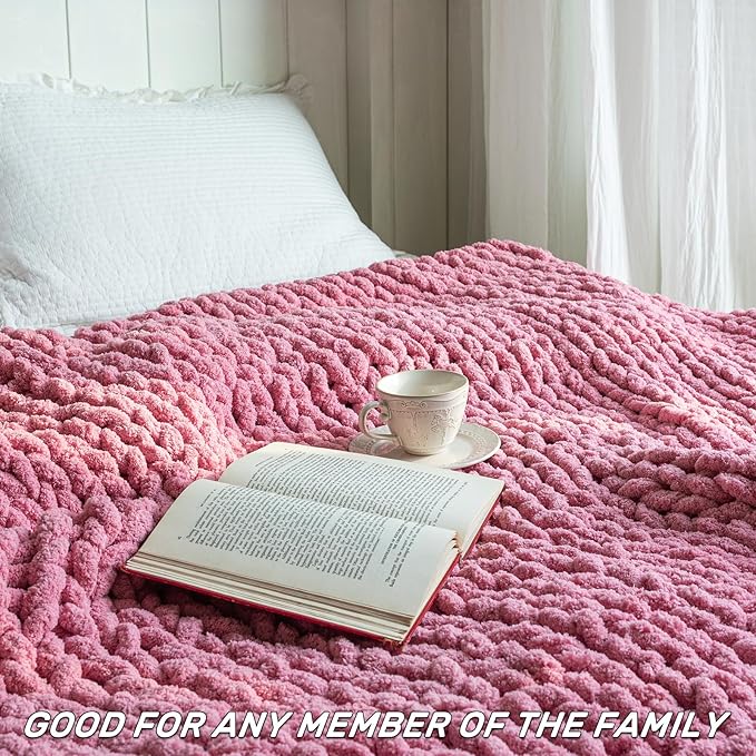 Chunky Knit Blanket - Luxury Soft Cozy 40 * 50 Throw Blanket,100% Woven Blanket Rope Knot Throw Blanket for Couch, Sofa, Home Decor, Gift - Machine Washable (Pink, 40 * 50)