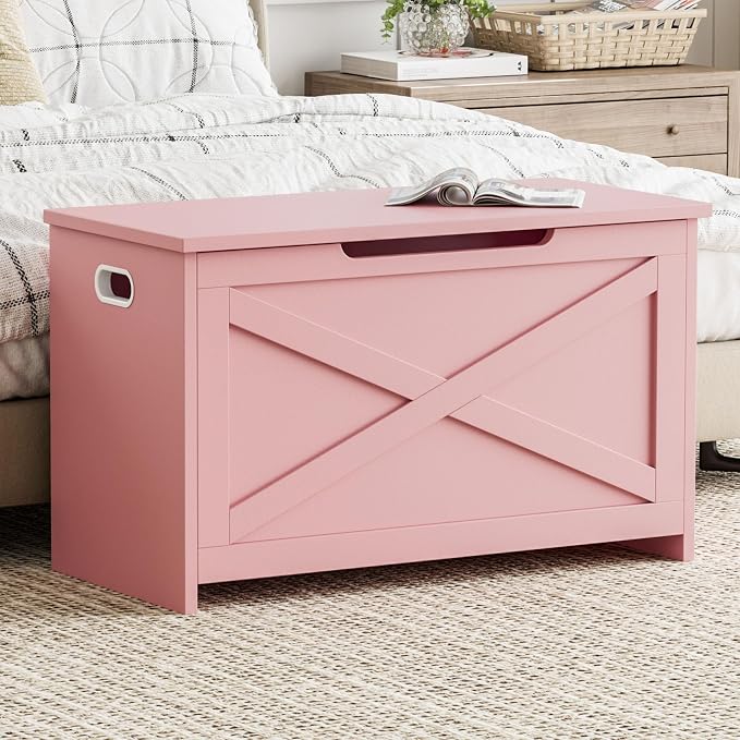 GarveeHome 30 in Storage Chest, Wooden Storage Bench with Safety Hinge, Easy Assembly, Large Shoe Bench for Entryway, Living Room, Bedroom - Image 2