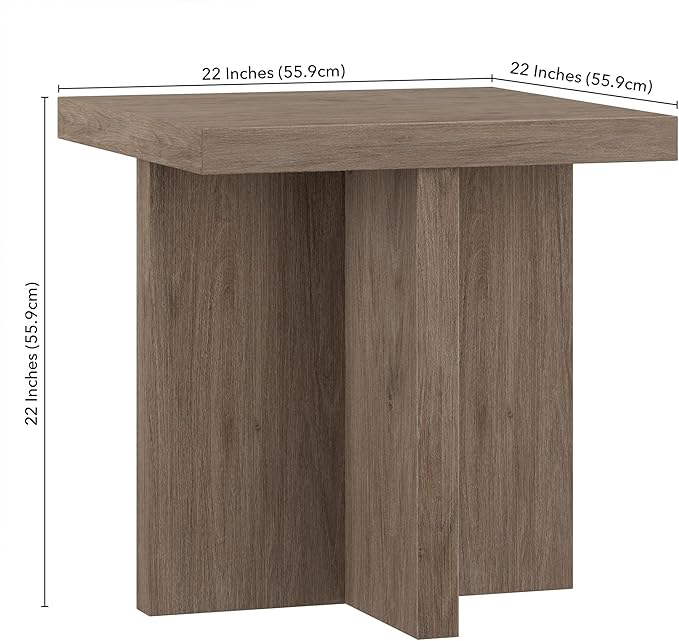 Henn&Hart 22" Scandinavian Square End Table, Side Table, Nightstand with X-Base for Living Room, Office, Family Room, or Bedroom, Antiqued Gray Oak