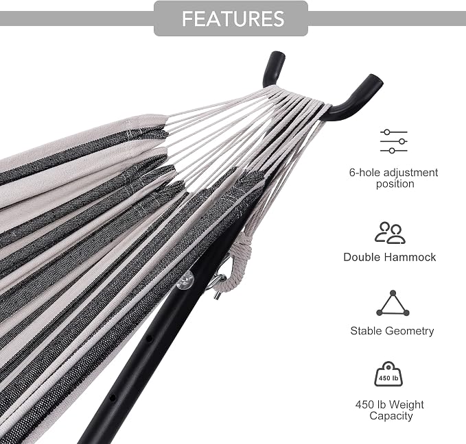 Prime Garden Hammock with Stand for Outside, Heavy Duty Space Saving Steel Stand with 450 lb Capacity,Double Hammock with Portable Carrying Bag, Hamacas para Adultos for Outdoors, Patio, Garden, Yard - Image 5