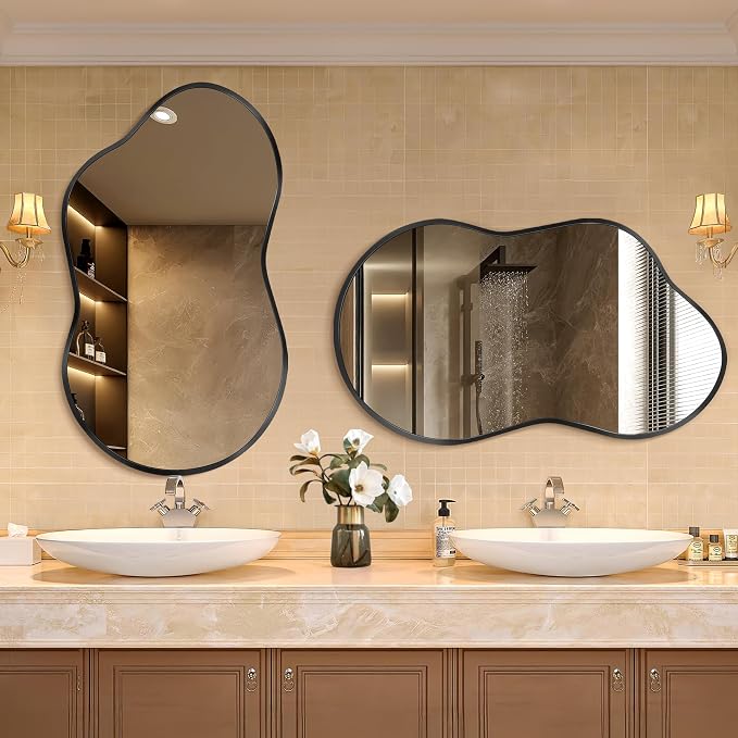 Dorlicecass Irregular Wall Mirror - Wall Mirrors Decorative 20"x36" Black Asymmetrical Mirror Tempered Glass Aviation Aluminum Alloy Frame for Bathroom, Bedroom, Living Room, Cloakroom, Entryway - Image 3