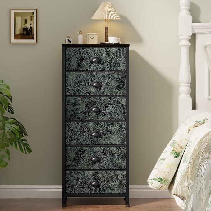 Furnulem Vertical Dresser for Bedroom,Tall Storage Tower Unit and Chest with 6 Drawers,Vintage Green Nightstand Furniture with Fabric Drawer Organizer in Dorm, Living Room,Closet,Entryway,Hallyway by Furnulem