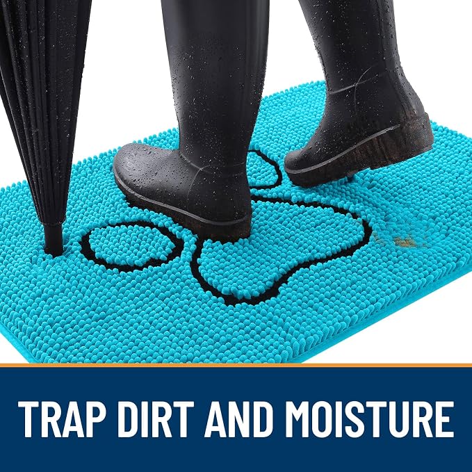 OLANLY Dog Door Mat for Muddy Paws 36x24, Paw Print Design, Absorbs Moisture and Dirt, Absorbent Non-Slip Washable Doormat, Quick Dry Chenille Mud Mat for Dogs, Entry Indoor Entryway Carpet, Aqua Blue - Image 2