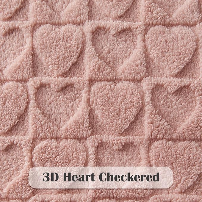 NEWCOSPLAY Super Soft King Blanket Dusty Pink Love Premium Silky Flannel Fleece 3D Heart Checkered Lightweight Bed Blanket All Season Use (Dusty Pink Love, King(90"x110"))
