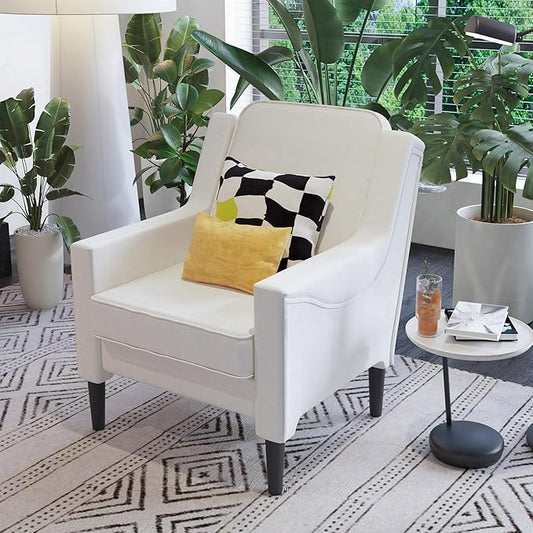 Ribilake Cream Accent Chair - High Back Upholstered Armchair, Comfy Living Room Arm Chair, Reading Accent Chairs for Bedroom, Apartment, Office, Single Sofa with Wood Legs