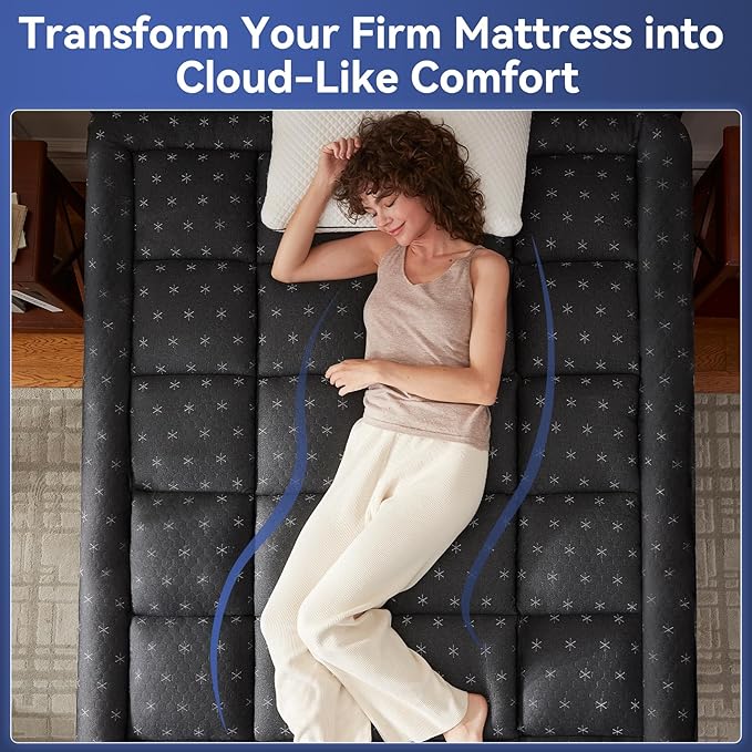 Anluoer Memory Foam Mattress Topper California King for Back Pain,Down Alternative Pillow Top Mattress Topper,Thick Mattress Pad with 8-21" Deep Pocket, 72x84 Inches, Dark Grey