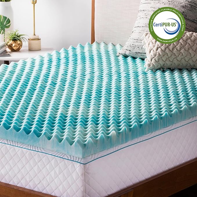 Linenspa 2 Inch Gel Memory Foam Mattress Topper – Egg Crate Style, Reversible for two feels – Promotes Airflow & Relieves Pressure Points – Twin XL